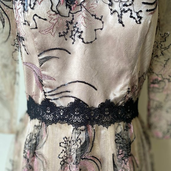 JS Collections Lace Gown with Illusions - Picture 2 of 6